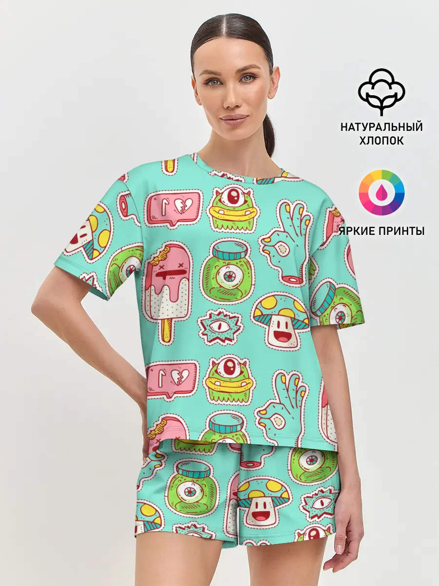 Женская пижама с шортами / Яркие монстрики