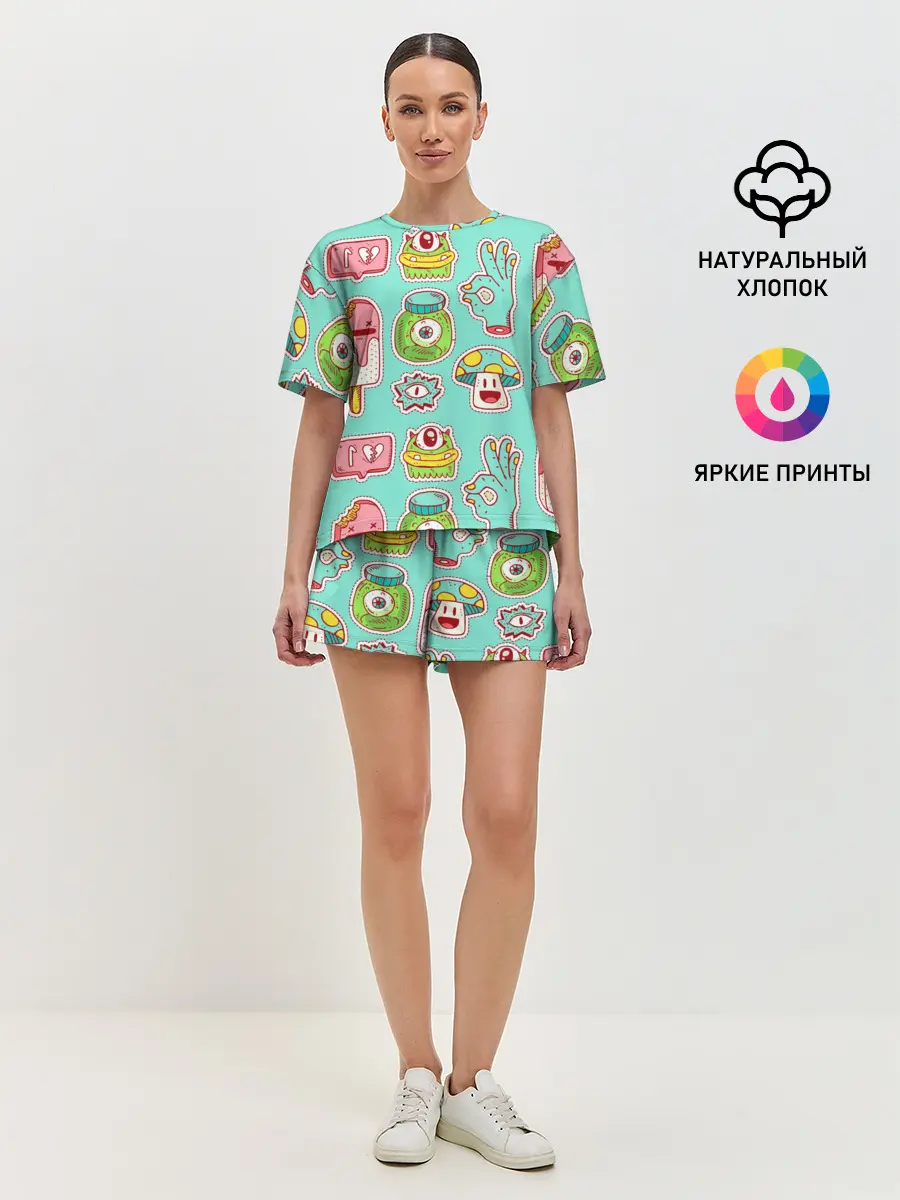 Женская пижама с шортами / Яркие монстрики