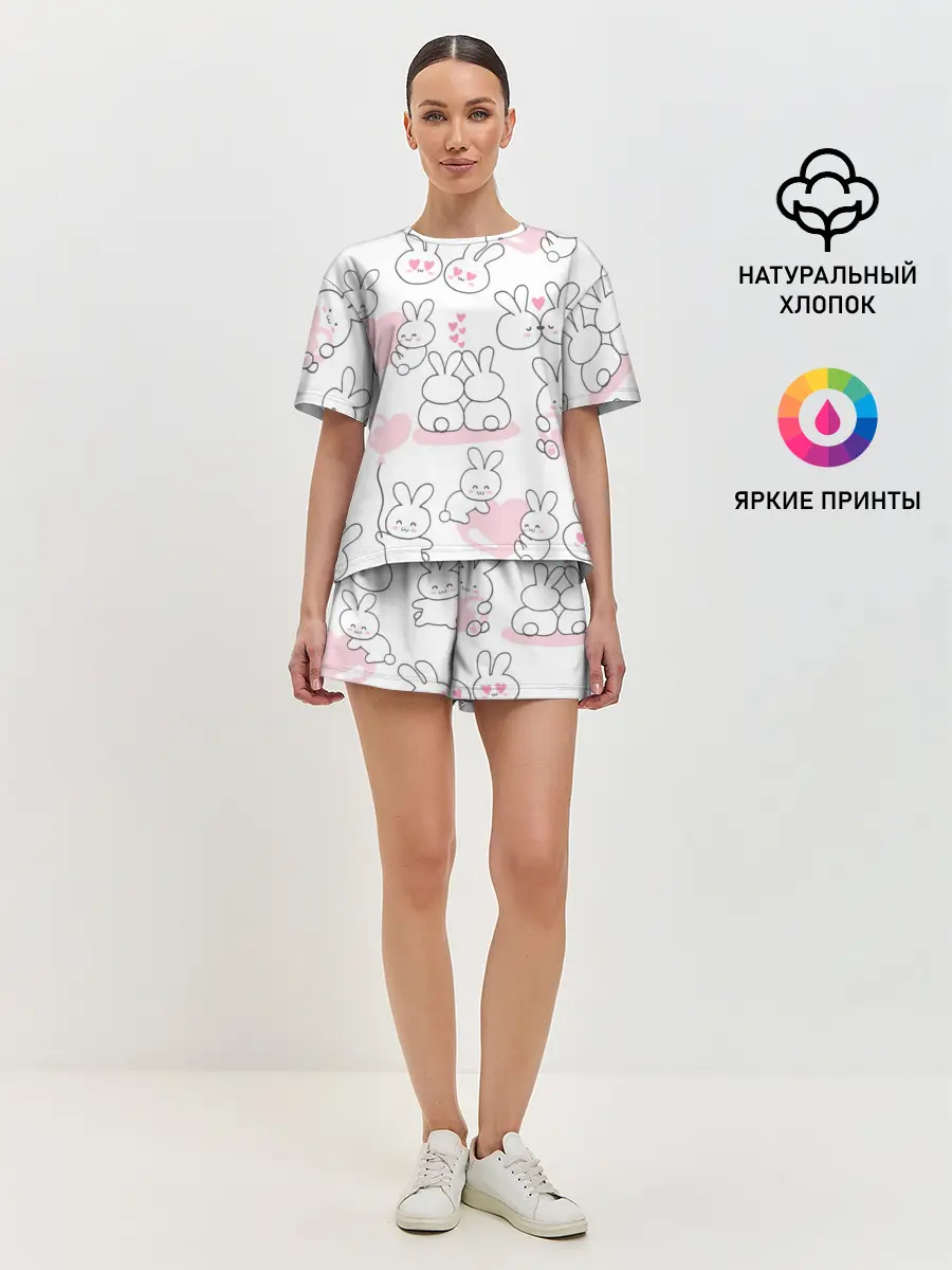 Женская пижама с шортами / Зайки любовь