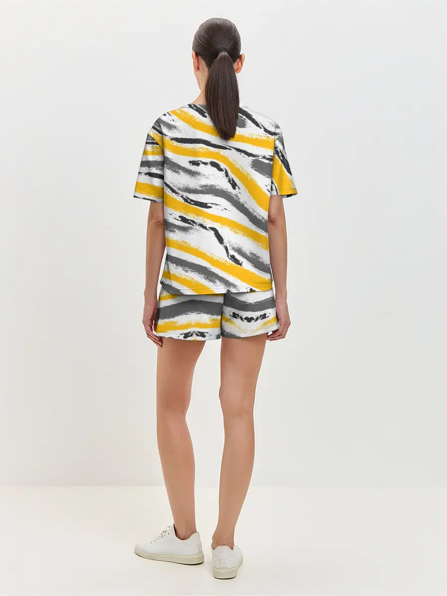 Женская пижама с шортами / Серый-желтый