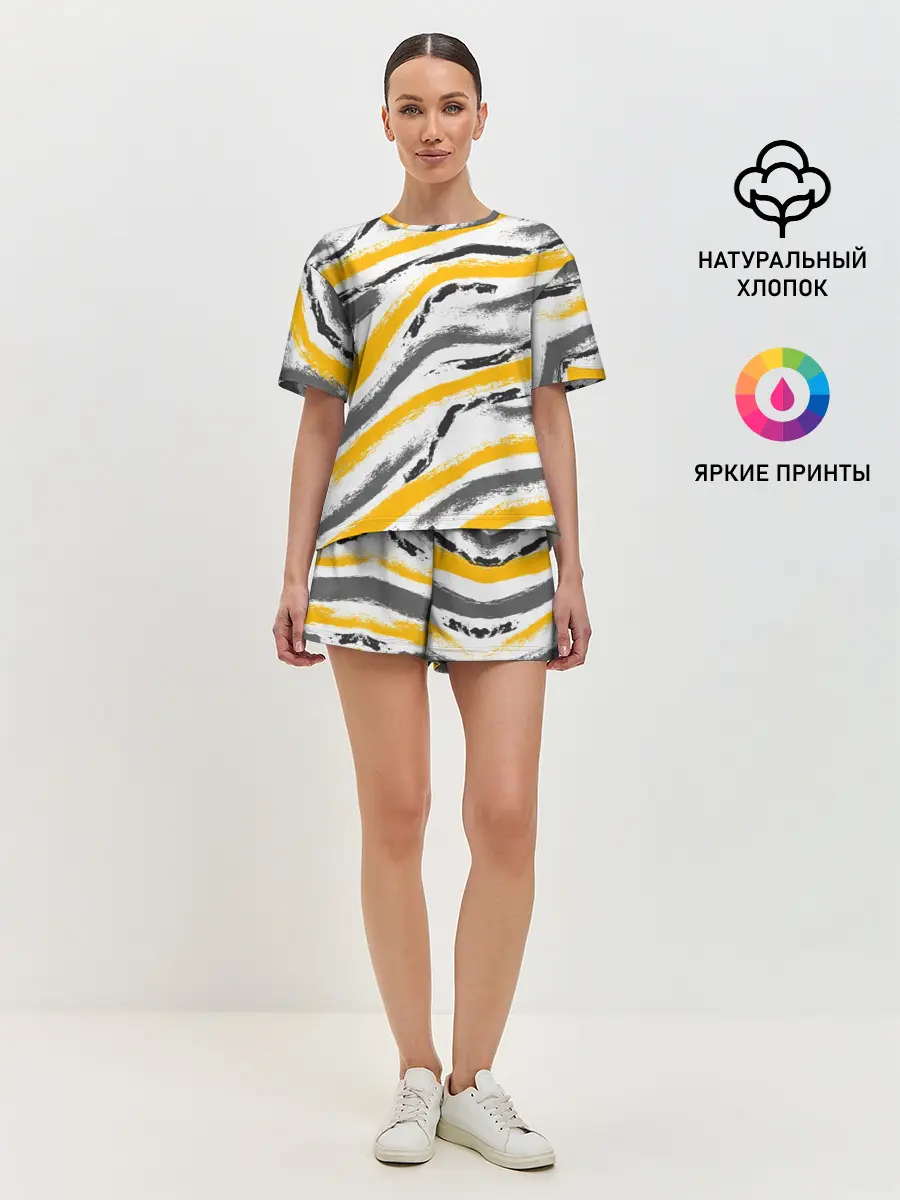 Женская пижама с шортами / Серый-желтый
