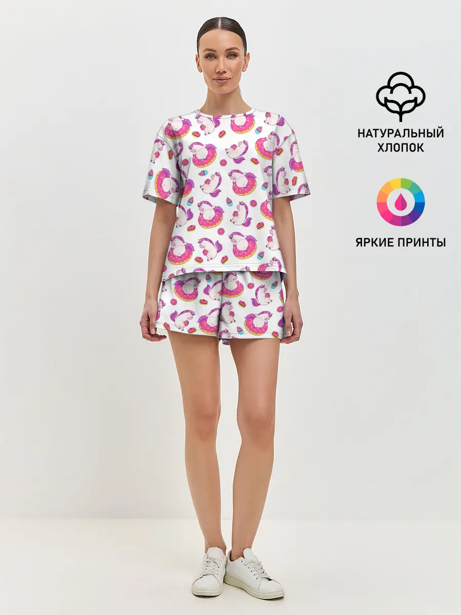 Женская пижама с шортами / Единорожки и вкусняшки