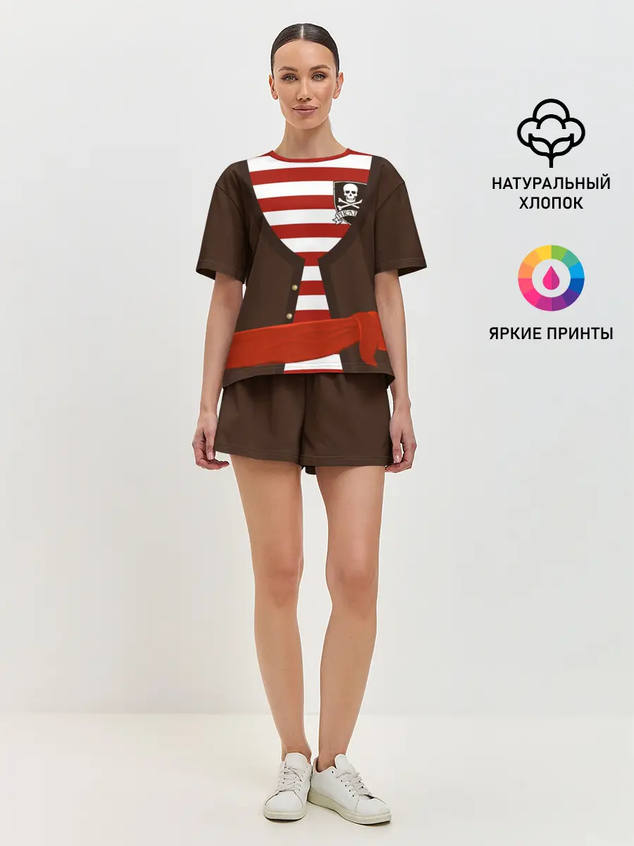 Женская пижама с шортами / Костюм пирата в красную полоску