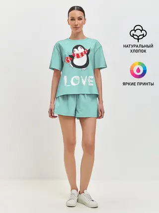 Женская пижама с шортами / Пингвин LOVE