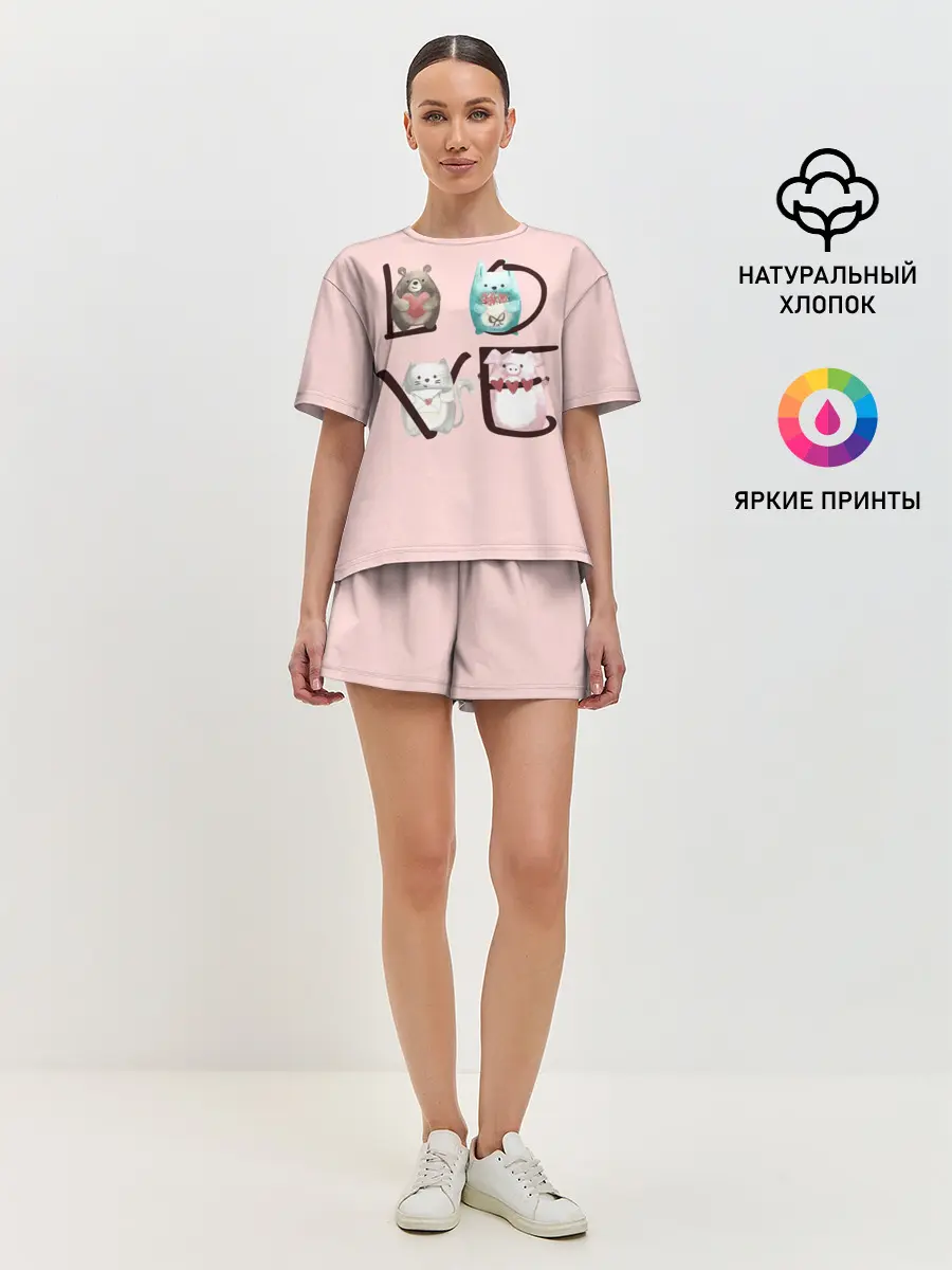 Женская пижама с шортами / LOVE зверушки