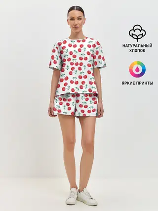 Женская пижама с шортами / Вишневое настроение