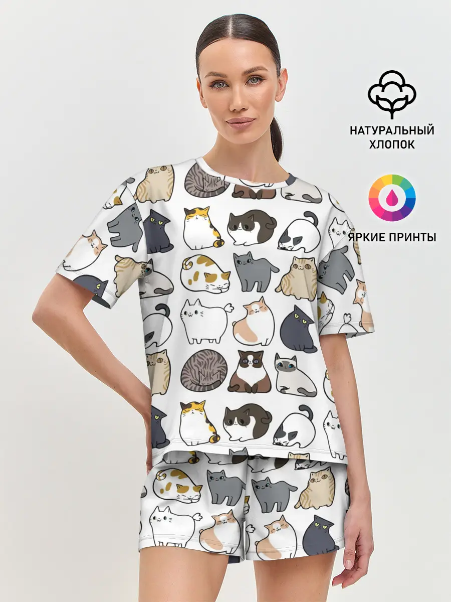 Женская пижама с шортами / Котики