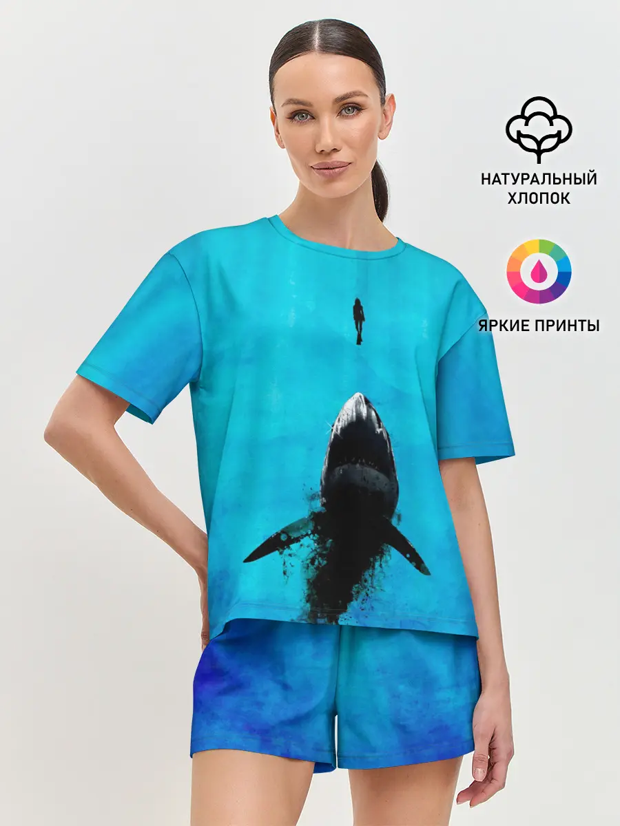 Женская пижама с шортами / Акула на охоте