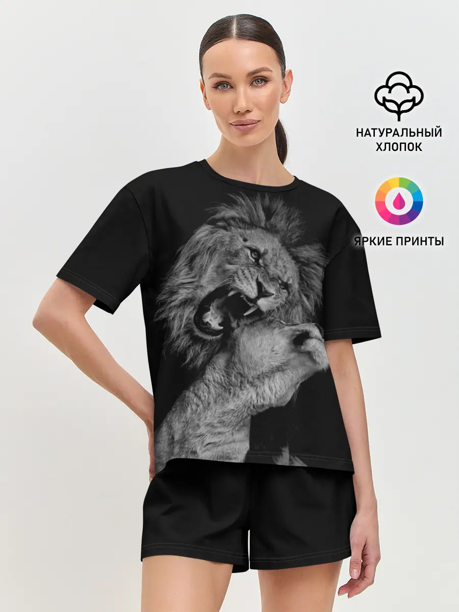 Женская пижама с шортами / Лев и львица