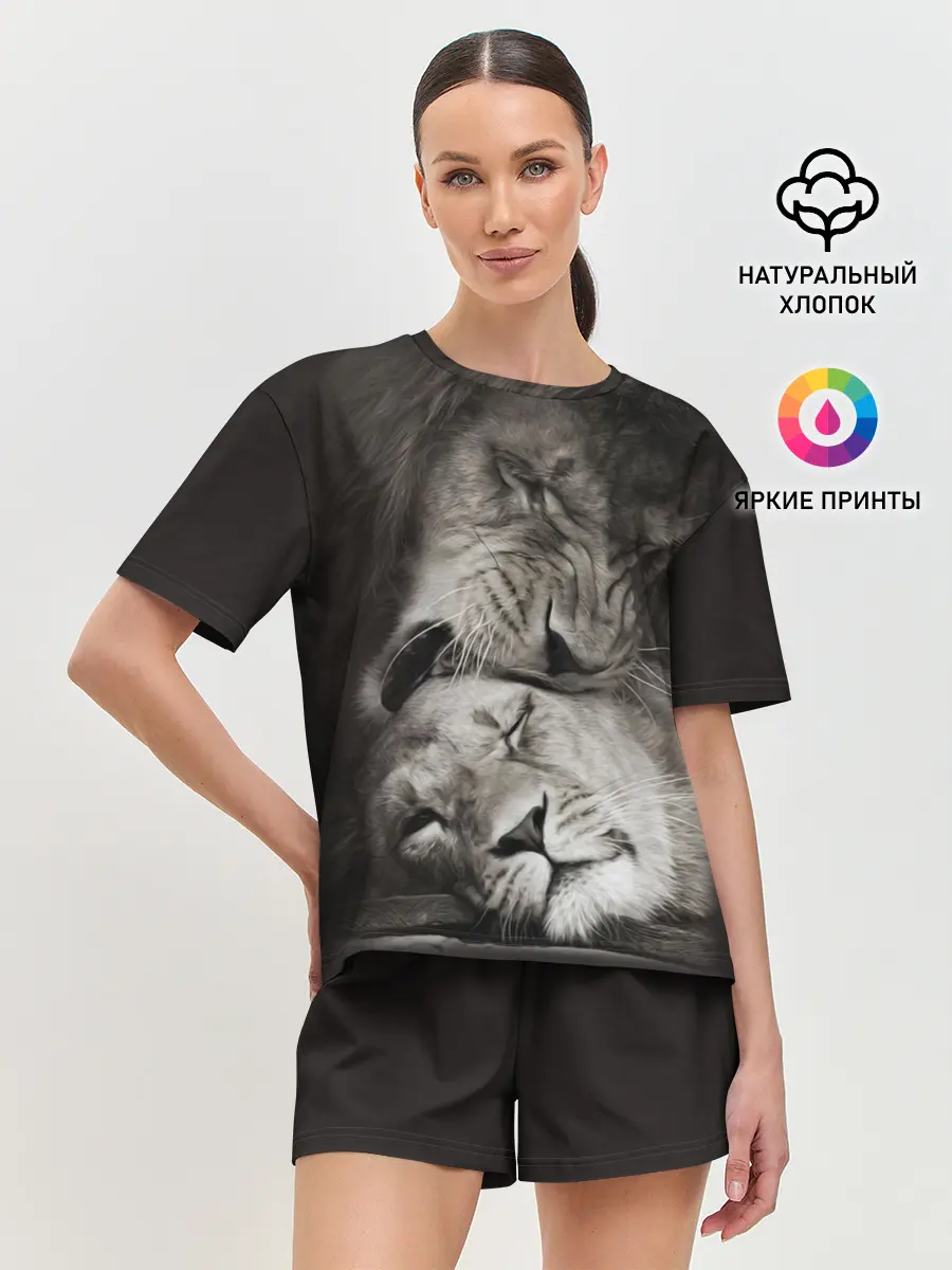 Женская пижама с шортами / Лев и львица