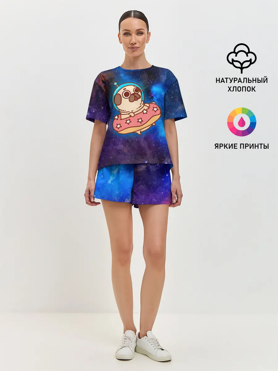 Женская пижама с шортами / Мопс Космонавт