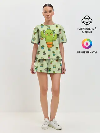 Женская пижама с шортами / Веселый кактус