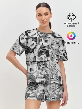 Женская пижама с шортами / такое разное АХЕГАО. монохром