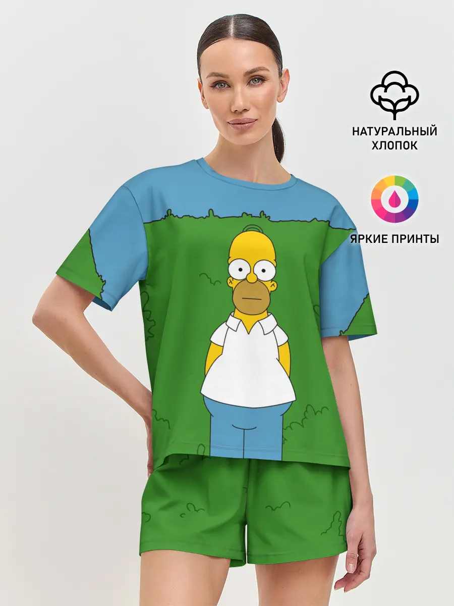 Женская пижама с шортами / Гомер Симпсон в кустах