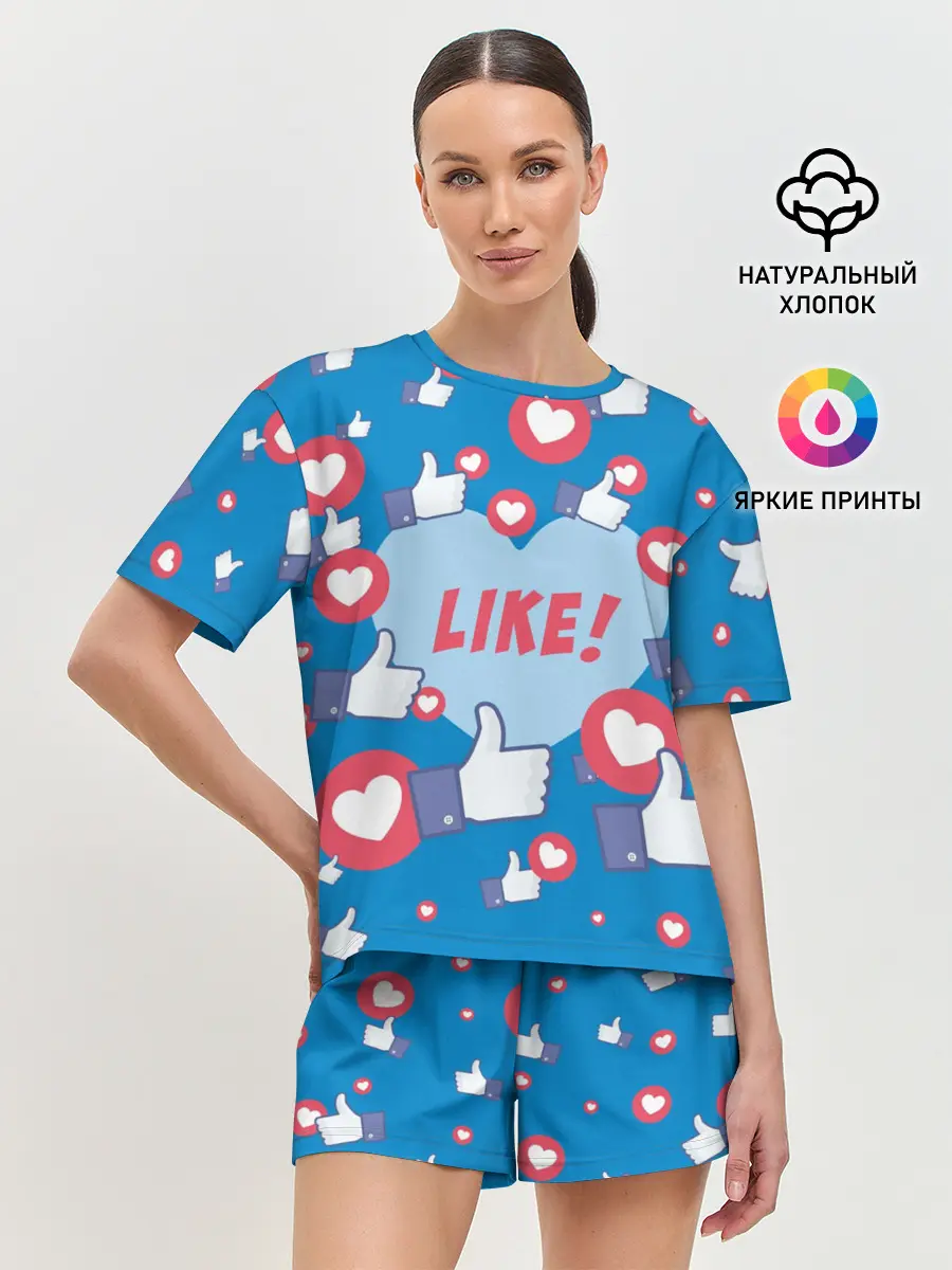 Женская пижама с шортами / Лайки и сердечки