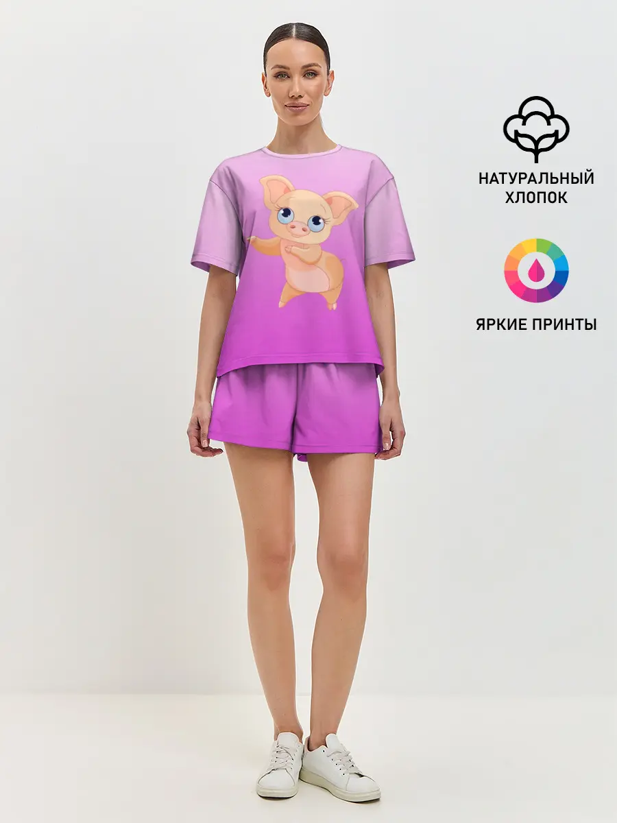 Женская пижама с шортами / Танцующая свинка