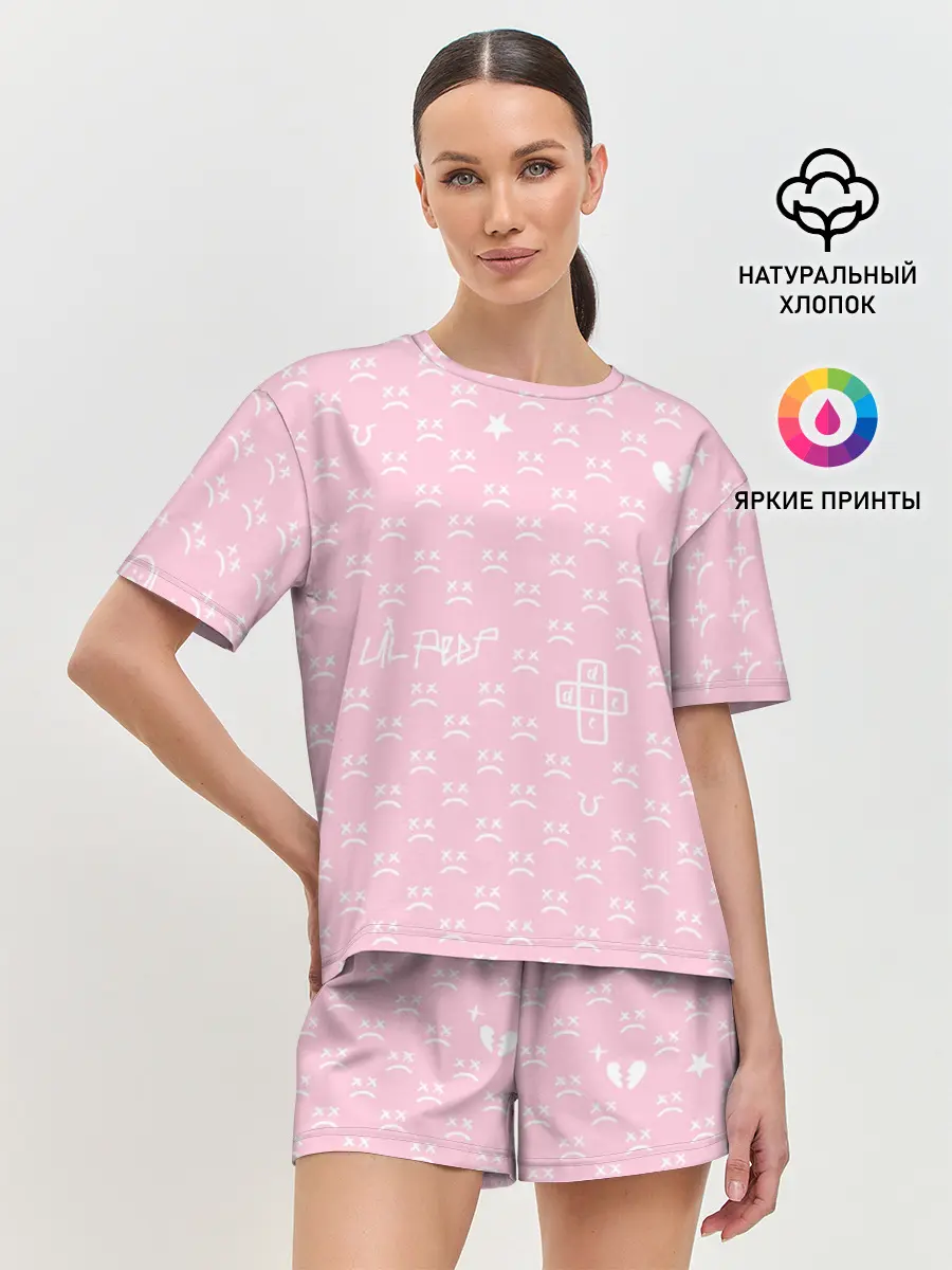 Женская пижама с шортами / Lil Peep pink pattern