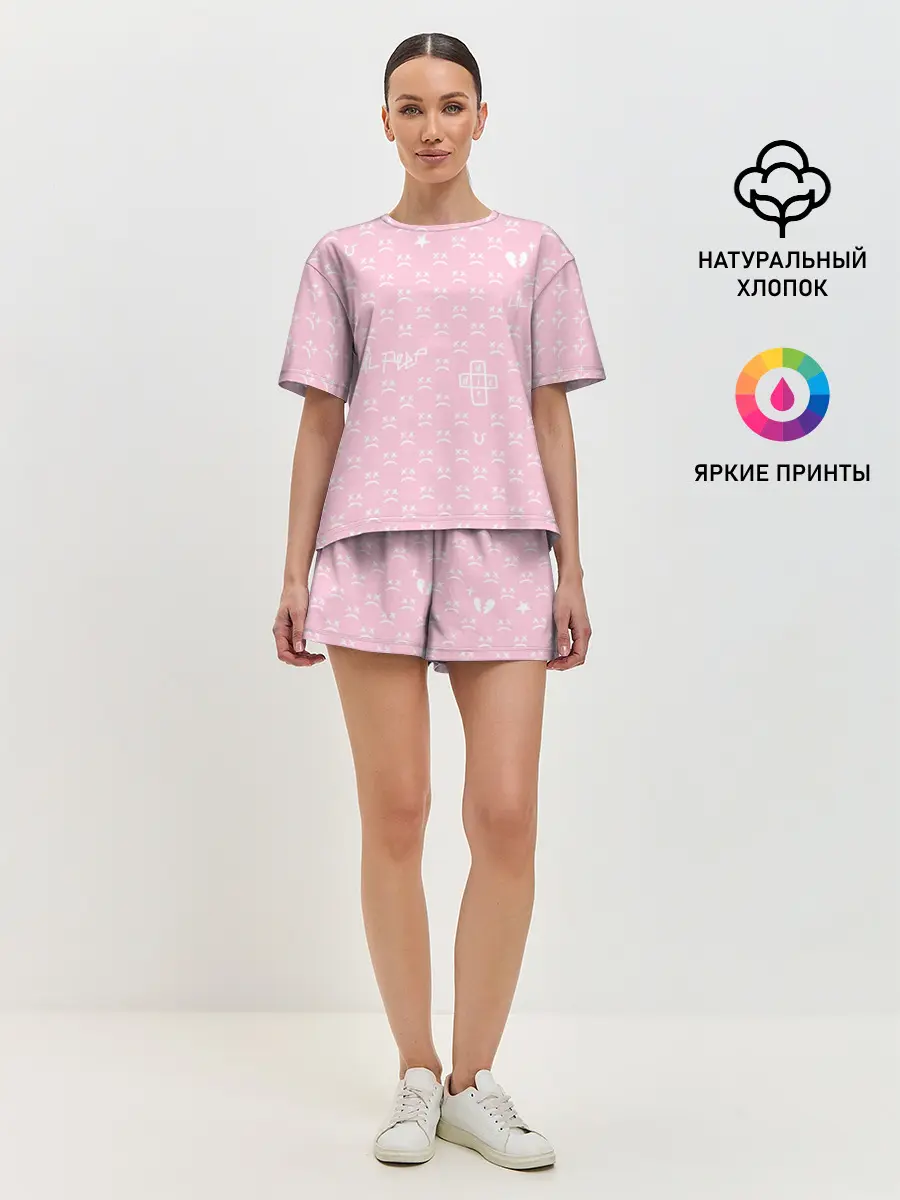 Женская пижама с шортами / Lil Peep pink pattern