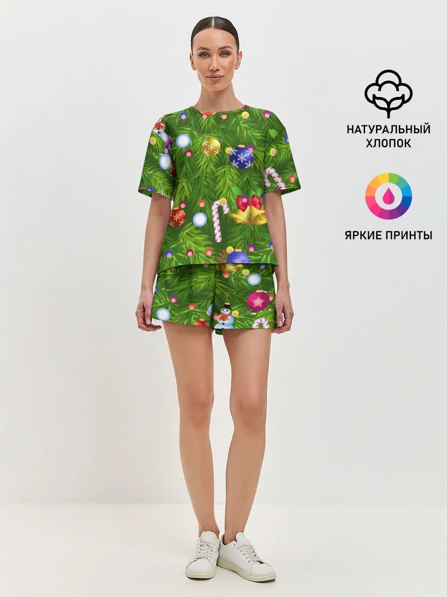 Женская пижама с шортами / Ёлка новогодняя