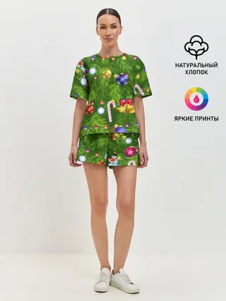 Женская пижама с шортами / Ёлка новогодняя