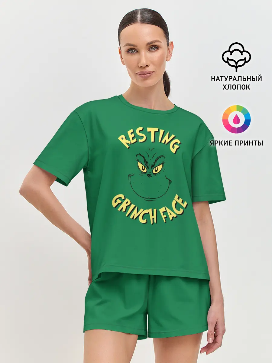 Женская пижама с шортами / Resting Grinch Face