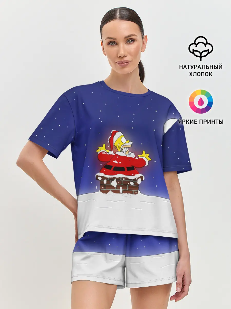 Женская пижама с шортами / Гомер Санта Клаус