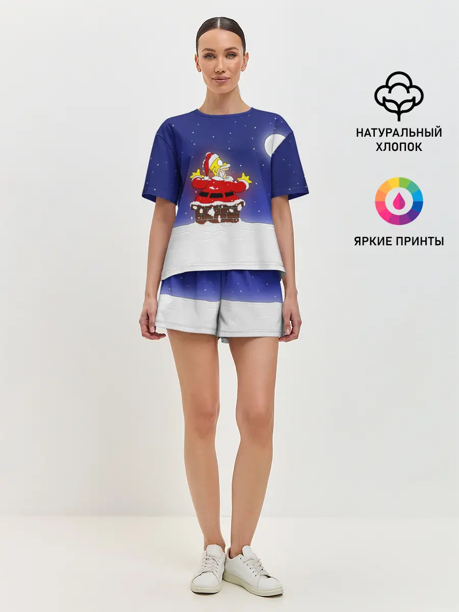 Женская пижама с шортами / Гомер Санта Клаус