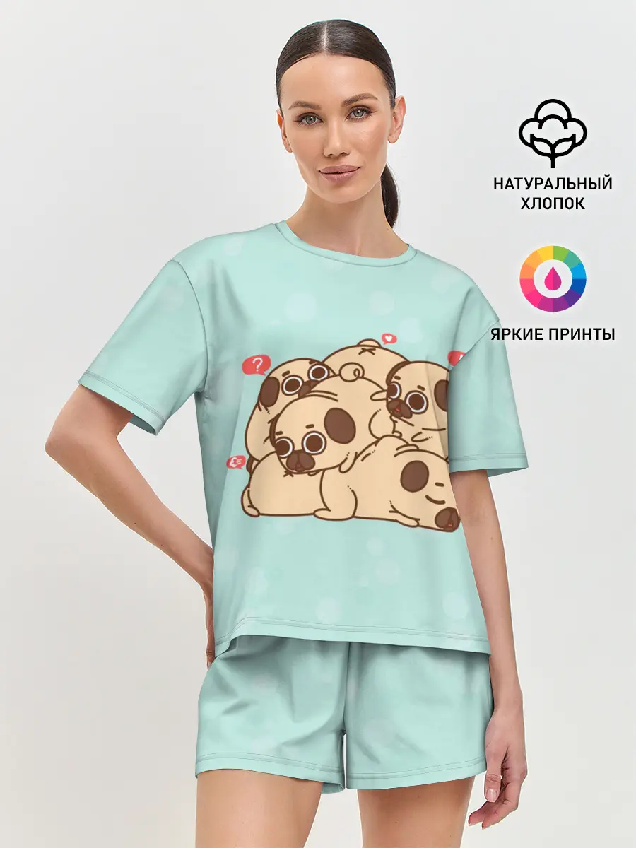 Женская пижама с шортами / Мопсы