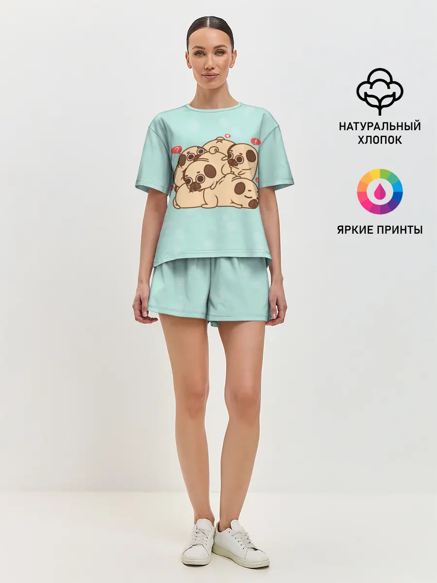 Женская пижама с шортами / Мопсы