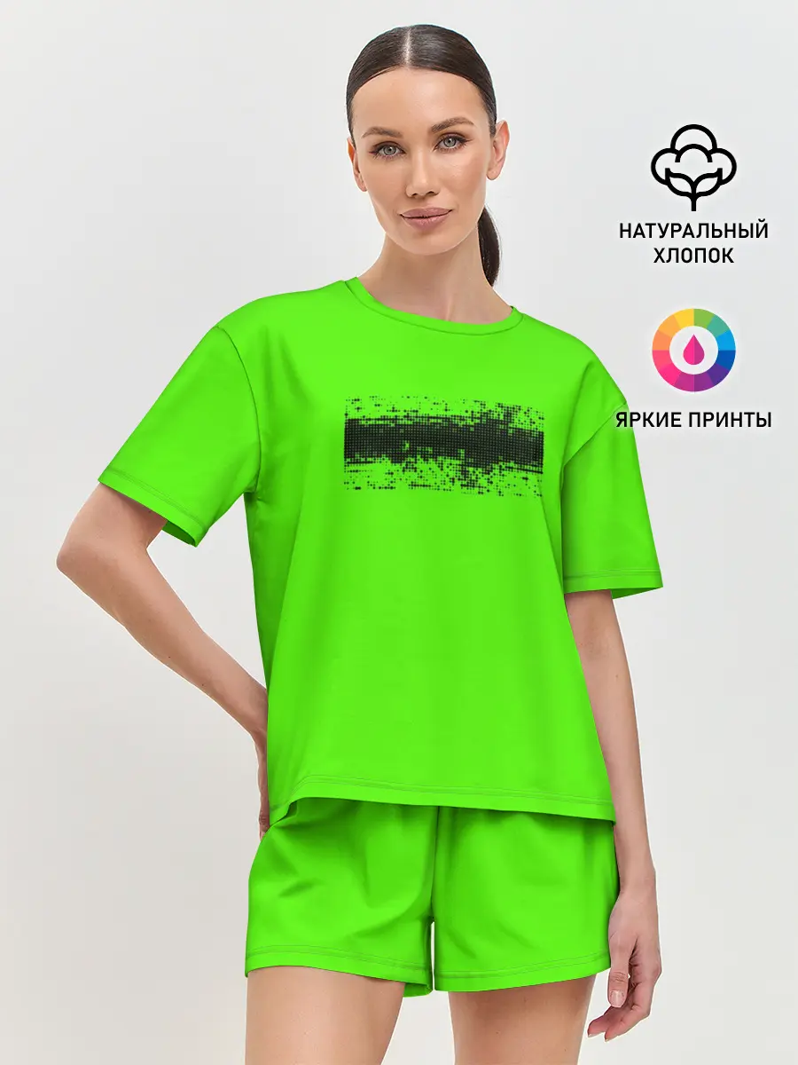 Женская пижама с шортами / Гранж зеленый