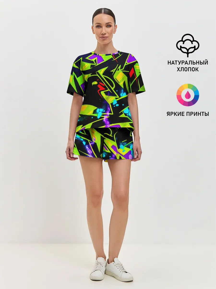 Женская пижама с шортами / Кислотное Граффити