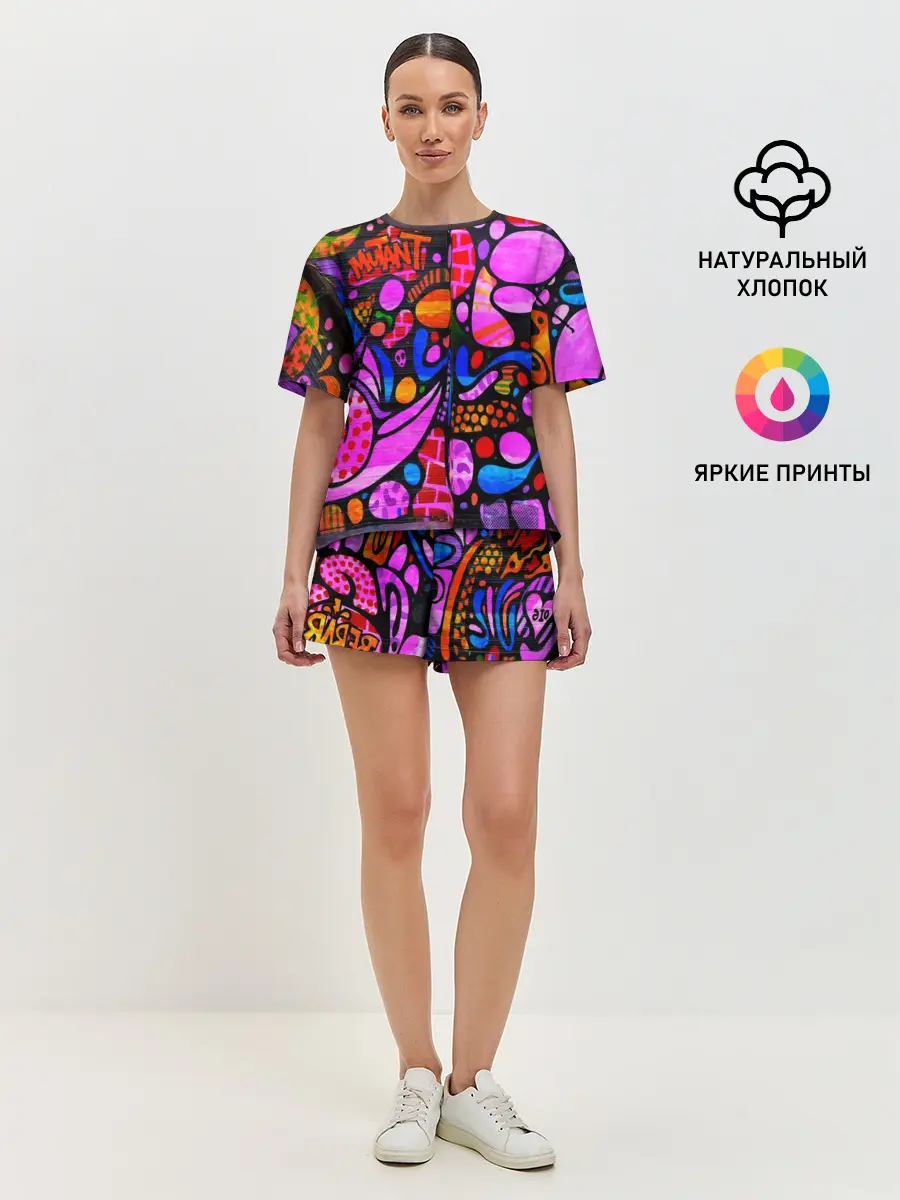 Женская пижама с шортами / Неоновое граффити