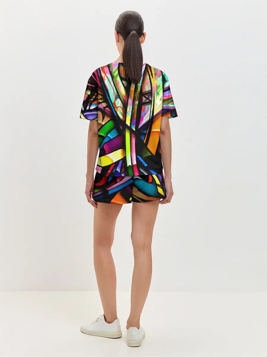 Женская пижама с шортами / Красочное граффити