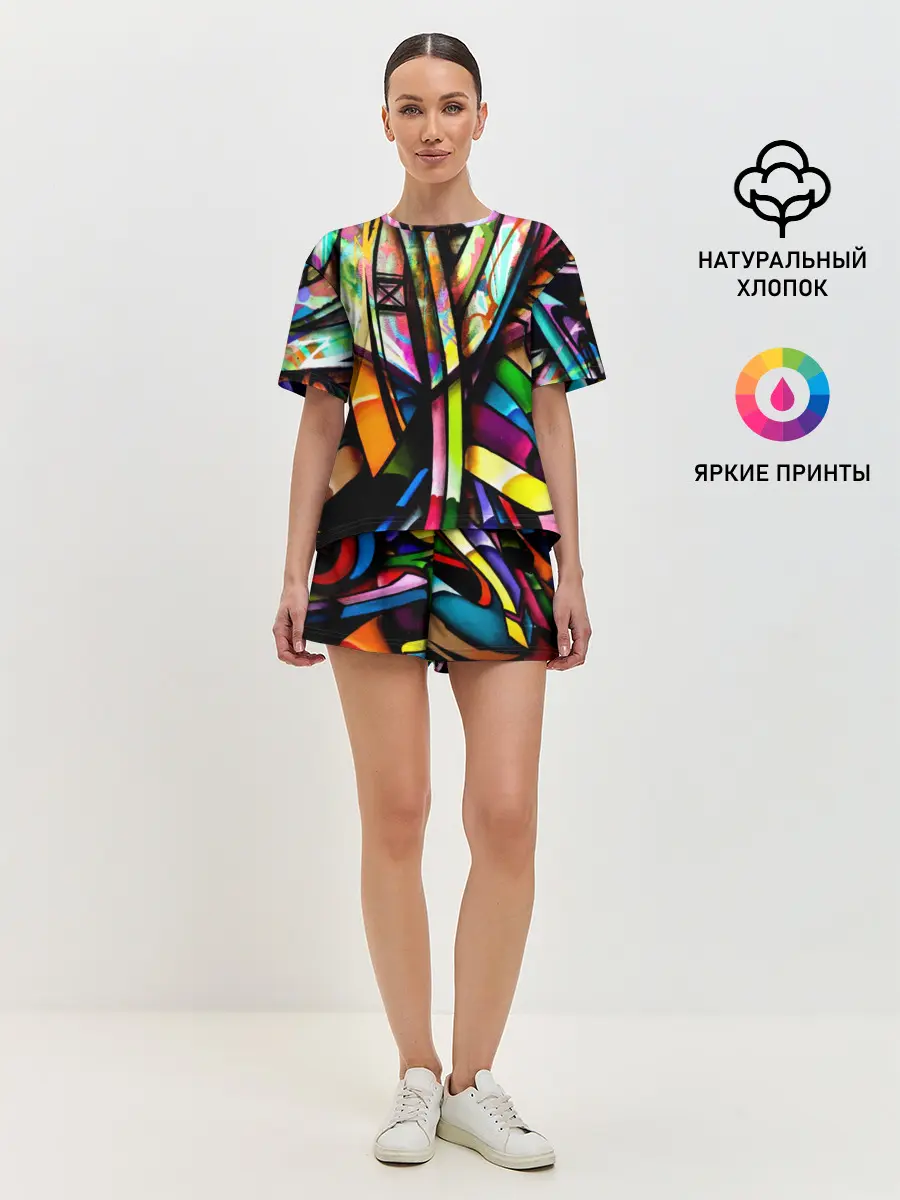 Женская пижама с шортами / Красочное граффити