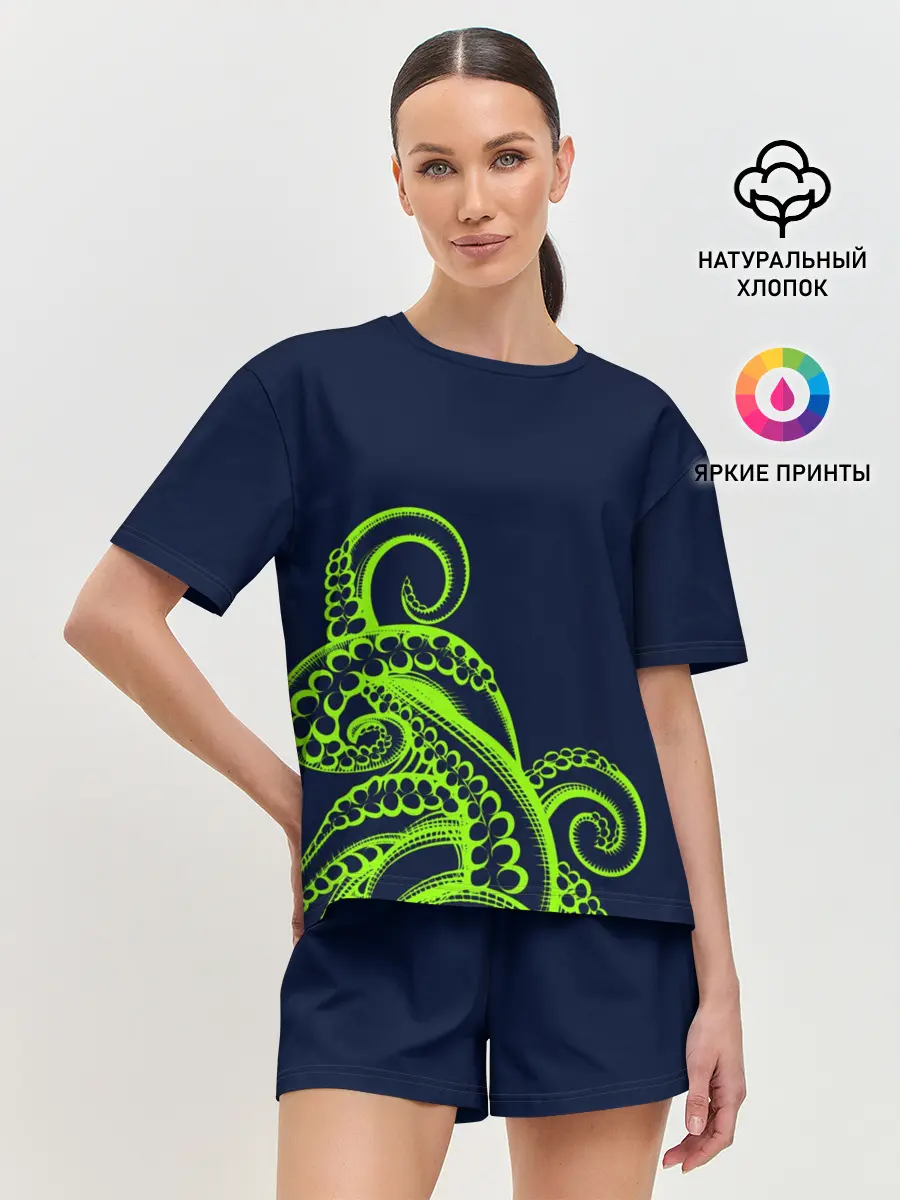 Женская пижама с шортами / Кислотный осьминожка