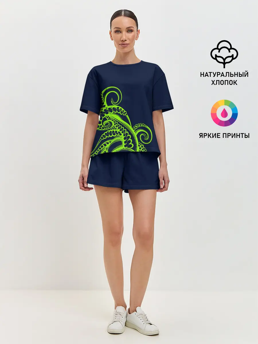 Женская пижама с шортами / Кислотный осьминожка