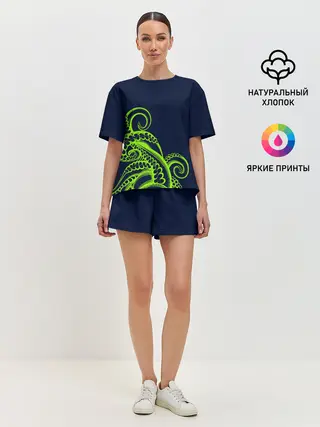 Женская пижама с шортами / Кислотный осьминожка