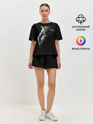 Женская пижама с шортами / Спящий Кот на Луне