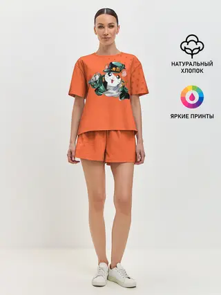 Женская пижама с шортами / Джоджо хомяк на оранжевом