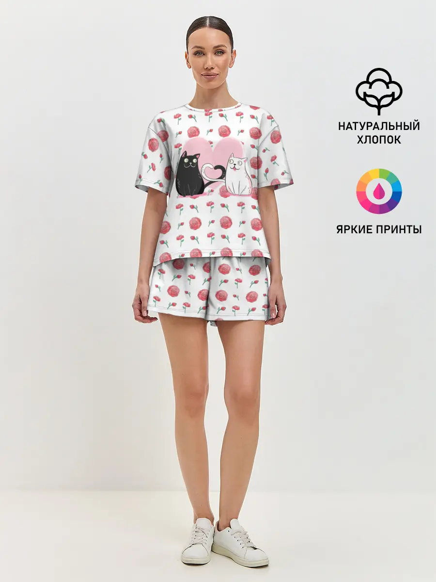 Женская пижама с шортами / Милые котики