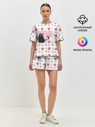 Женская пижама с шортами / Милые котики