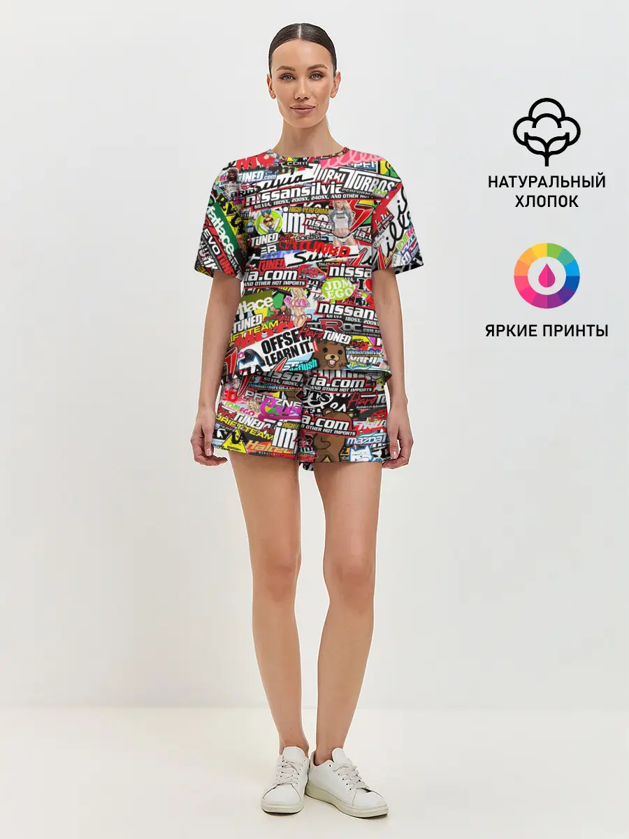 Женская пижама с шортами / Cars Stickerbombing