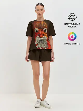 Женская пижама с шортами / Лисичка и яркая луна