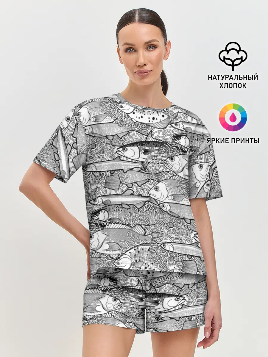 Женская пижама с шортами / Рыбы