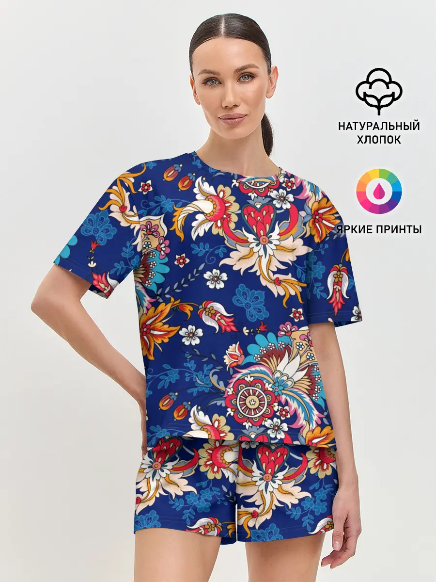 Женская пижама с шортами / Экзотический орнамент
