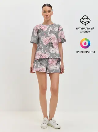 Женская пижама с шортами / Розовые розы