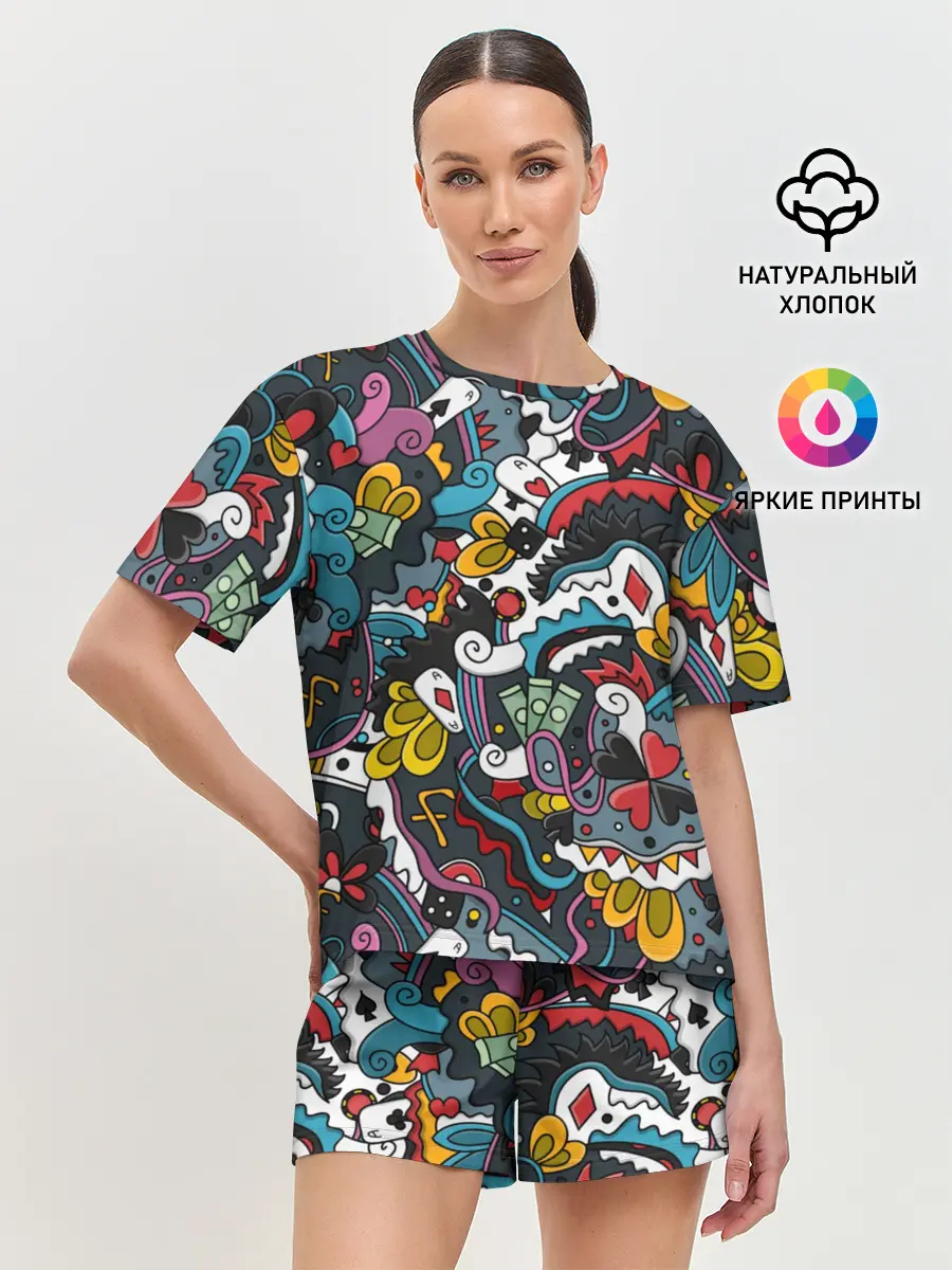 Женская пижама с шортами / Покерный коллаж