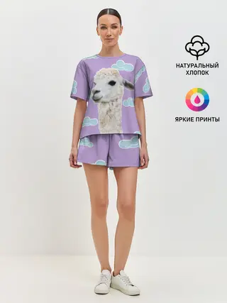 Женская пижама с шортами / Облачная лама