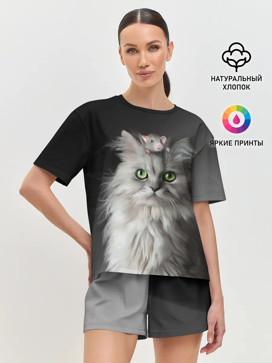 Женская пижама с шортами / Кот и мышка