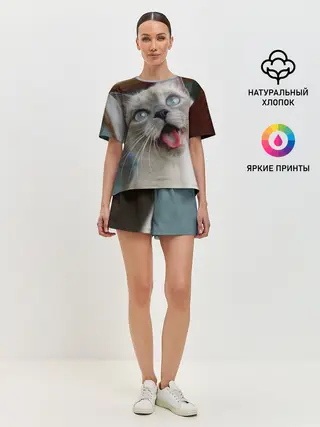 Женская пижама с шортами / Сиамский котенок